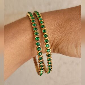 Fine gold plated emerald green crystal bangles bracelets, two included
